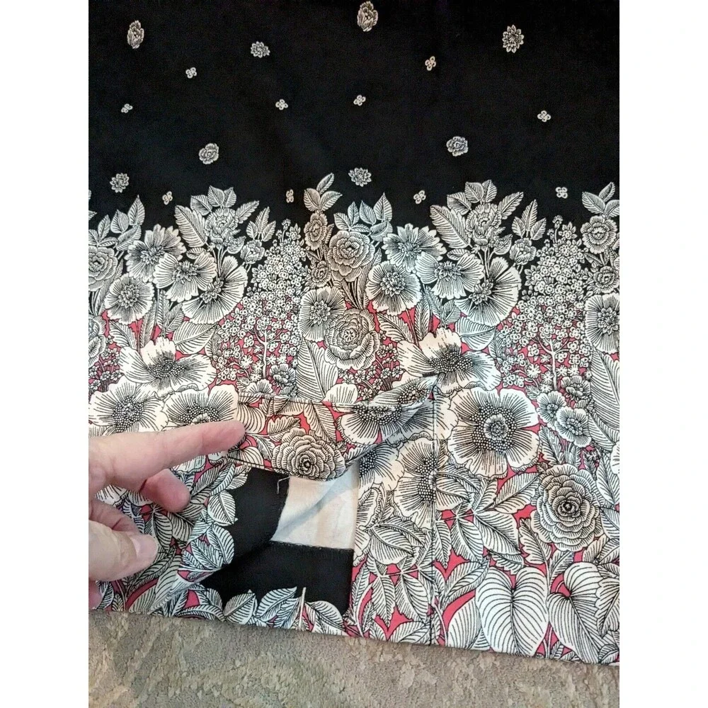J Jill Skirt Womens sz 8 Black Floral Border Cotton Knit Stretch Boho Vacation